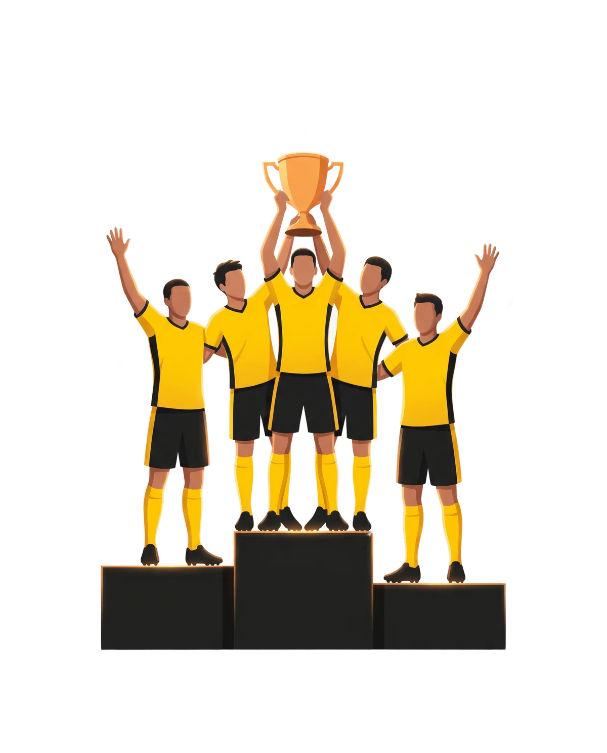 فريق كامل فوق منصة التتويج يرفع كأس حواري معاً